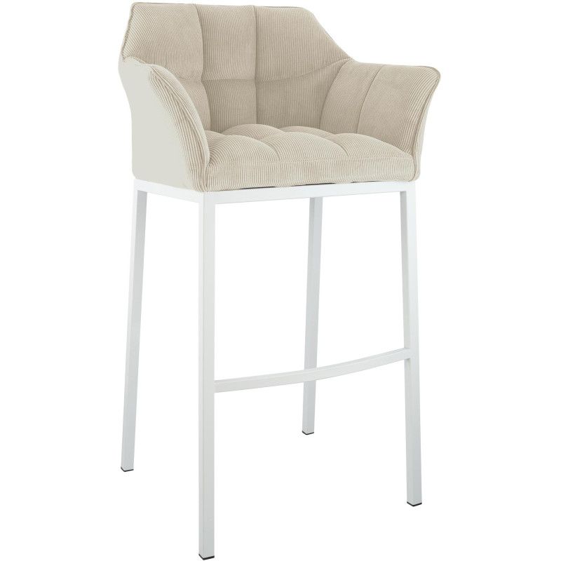 Sgabello da bar Damaso W Cord con struttura a 4 gambe, crema