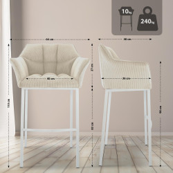 Sgabello da bar Damaso W Cord con struttura a 4 gambe, crema