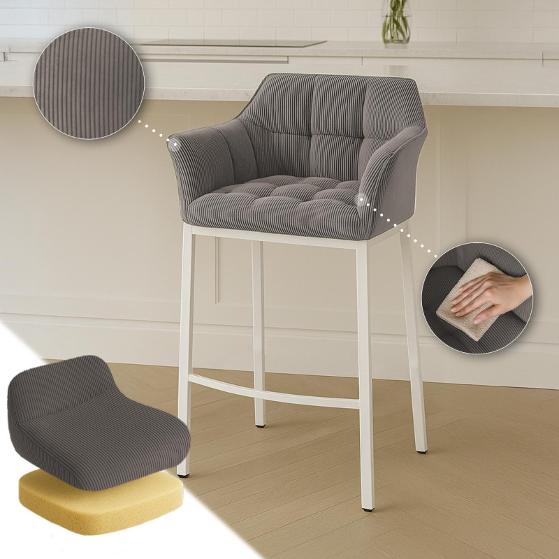 Taburete de bar Damaso W Cord con estructura de 4 patas, color topo