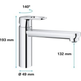 GROHE Robinet évier de cuisine Start Flow, mitigeur monocommande avec mousseur économique d'eau, rotation 140°, chromé, 31691000