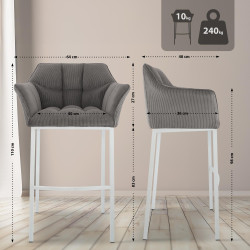 Taburete de bar Damaso W Cord con estructura de 4 patas, color topo