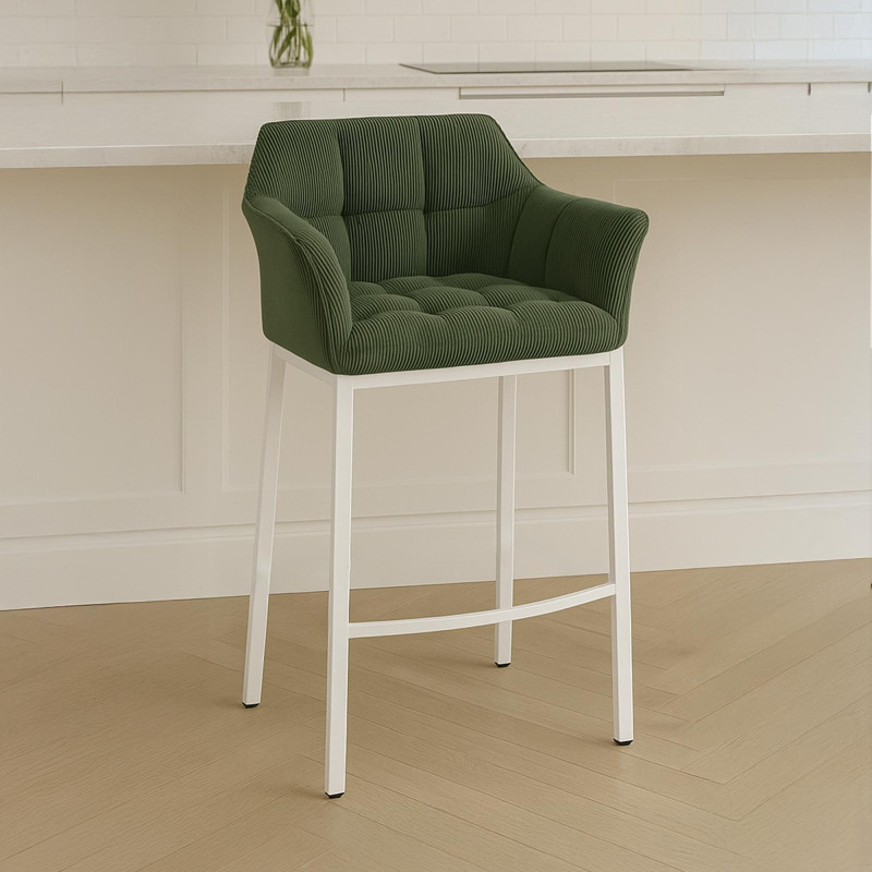 Tabouret de bar Damaso W Cord à 4 pieds, vert
