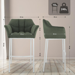 Taburete de bar Damaso W Cord con estructura de 4 patas, verde