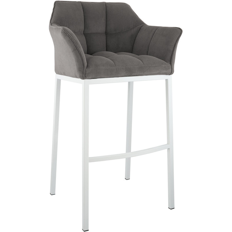 Tabouret de bar Damaso W Cord à piètement 4 pieds, gris