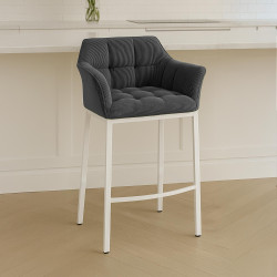 Taburete de bar Damaso W Cord con estructura de 4 patas, gris oscuro