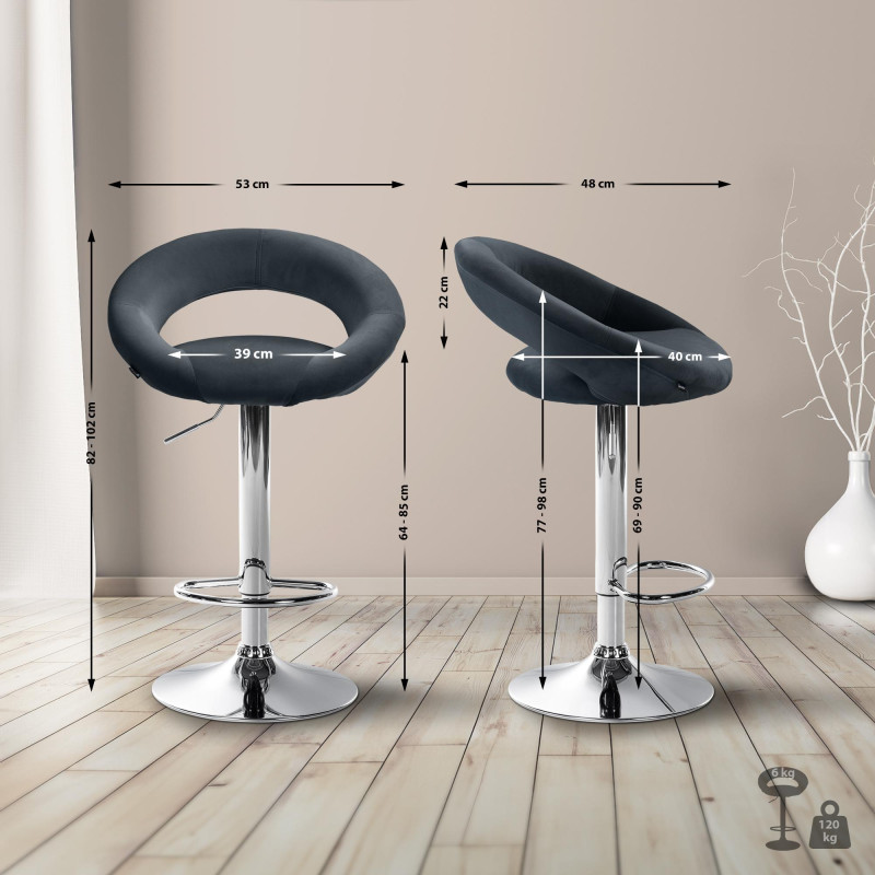 Tabouret de bar Olinda velours chrome gris foncé