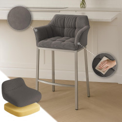 Tabouret de bar Damaso E Cord à piètement 4 pieds, taupe