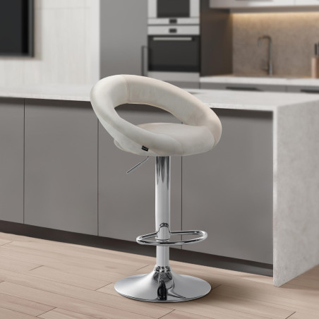 Tabouret de bar Olinda velours chrome crème