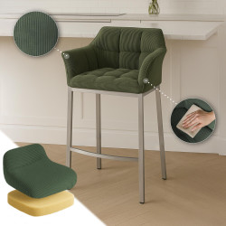 Taburete de bar Damaso E Cord con estructura de 4 patas, verde