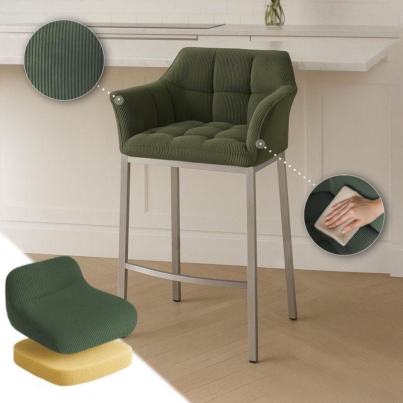 Taburete de bar Damaso E Cord con estructura de 4 patas, verde