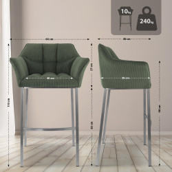 Taburete de bar Damaso E Cord con estructura de 4 patas, verde