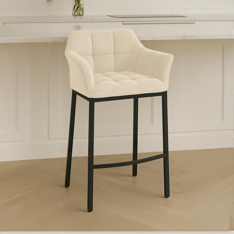 Taburete de bar Damaso B Cord con estructura de 4 patas, color crema