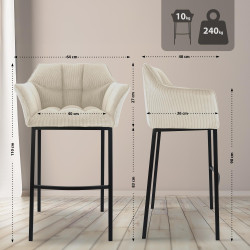 Banqueta de bar Damaso B Cord com estrutura de 4 pés, cor creme