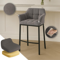 Tabouret de bar Damaso B Cord à piètement 4 pieds, taupe