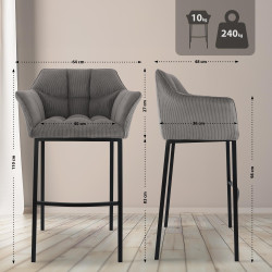 Banqueta de bar Damaso B Cord com estrutura de 4 pés, cor taupe