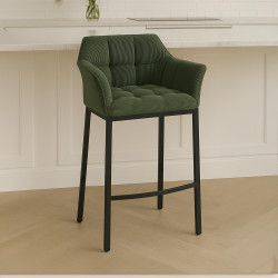 Sgabello da bar Damaso B Cord con struttura a 4 gambe, verde