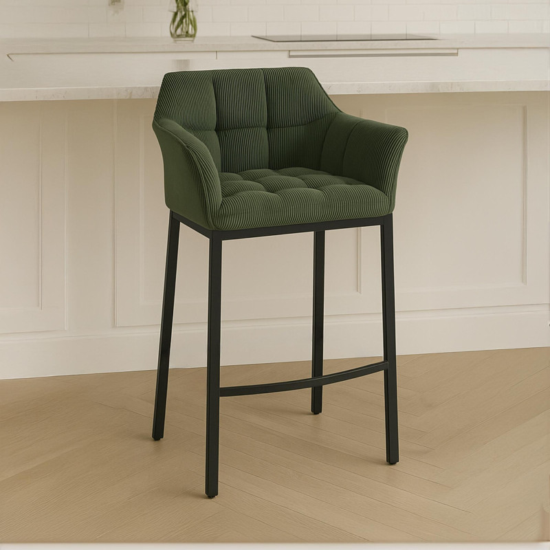 Tabouret de bar Damaso B Cord à 4 pieds, vert