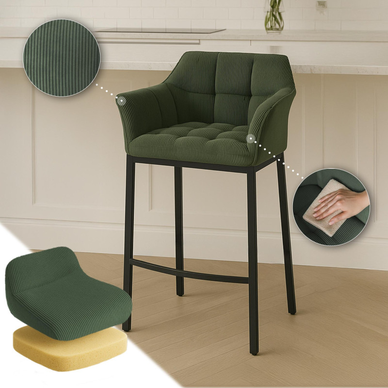 Taburete de bar Damaso B Cord con estructura de 4 patas, verde