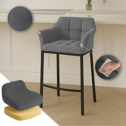 Sgabello da bar Damaso B Cord con struttura a 4 gambe, grigio