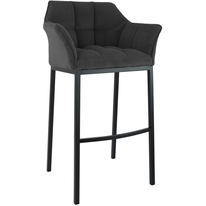 Sgabello da bar Damaso B Cord con struttura a 4 gambe, grigio scuro