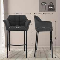 Taburete de bar Damaso B Cord con estructura de 4 patas, gris oscuro