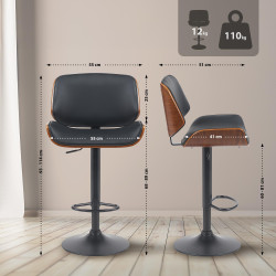 Tabouret de bar Beverley B, similicuir, noyer/noir