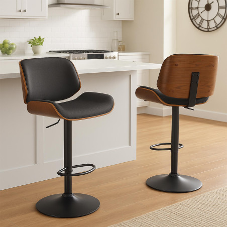 Tabouret de bar Beverley B, noyer/tissu noir