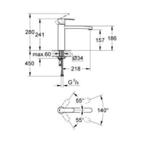 GROHE Robinet de cuisine évier Wave Cosmopolitan, robinet mousseur économique d'eau, robinet installation, nettoyage facile 3131