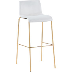 Banqueta de bar Hoover em veludo, com 4 pés, nas cores dourado e creme.