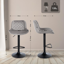 Set di 2 sgabelli da bar Kasson velluto grigio
