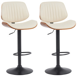 Ensemble de 2 tabourets de bar Clawson, similicuir, noir, noyer/crème