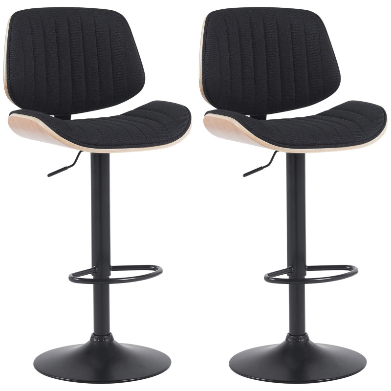 Ensemble de 2 tabourets de bar Clawson en tissu noir naturel/noir