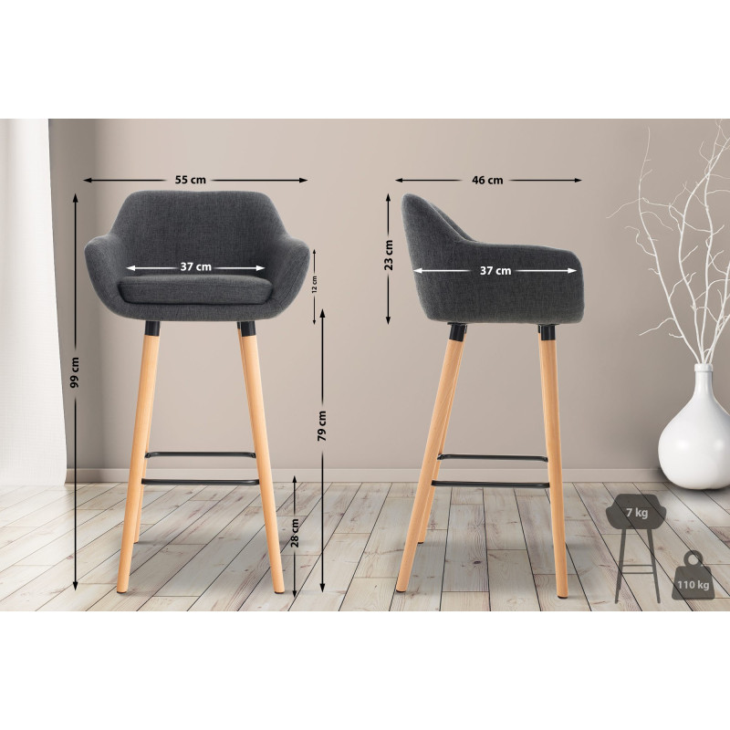 Tabouret de bar Grant en tissu gris foncé