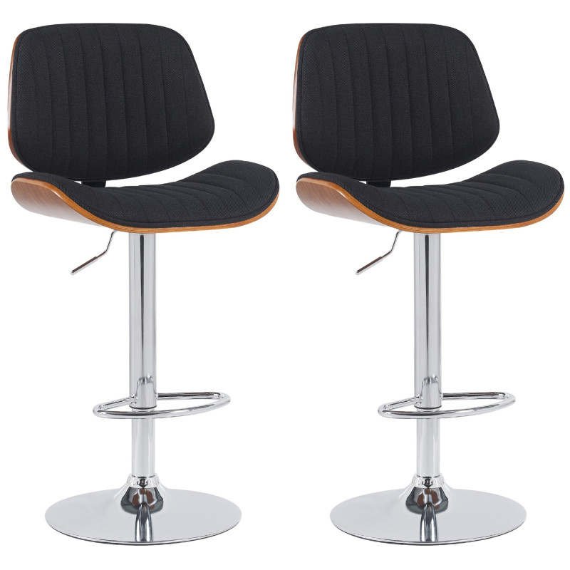 Conjunto de 2 banquetas de bar Clawson, em tecido, cromadas, cor nogueira/preta