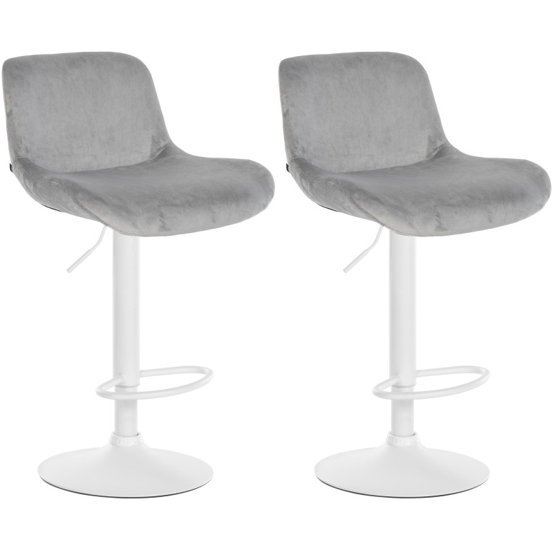 Set di 2 sgabelli da bar Solon, velluto bianco, grigio