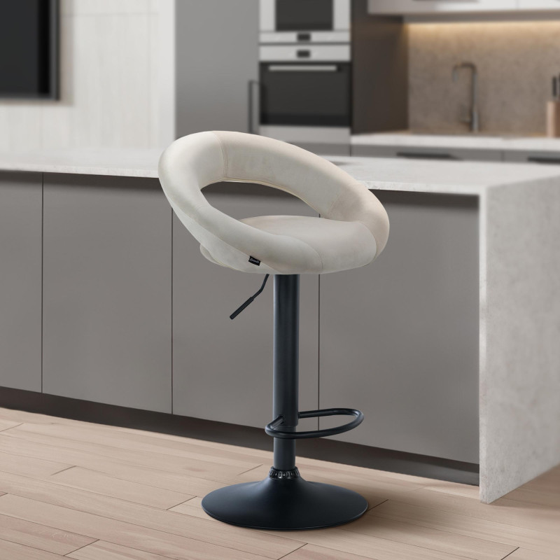 Tabouret de bar Olinda velours noir crème