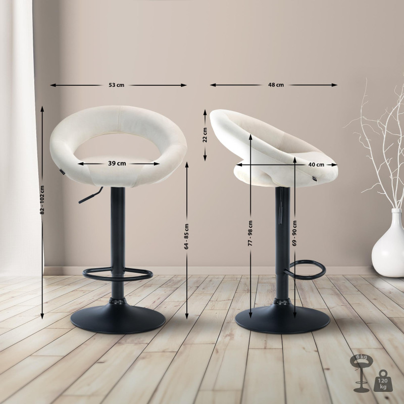 Tabouret de bar Olinda velours noir crème