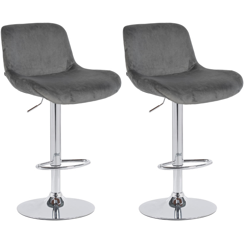 Ensemble de 2 tabourets de bar Solon en chrome et velours gris foncé