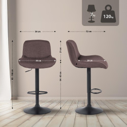 Ensemble de 2 tabourets de bar Solon, tissu noir, marron foncé
