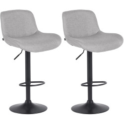 Ensemble de 2 tabourets de bar Solon, tissu noir, gris clair