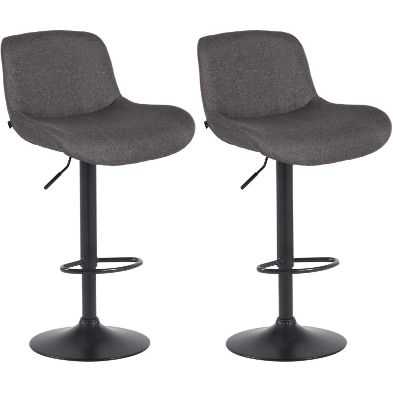 Ensemble de 2 tabourets de bar Solon, tissu noir, gris foncé