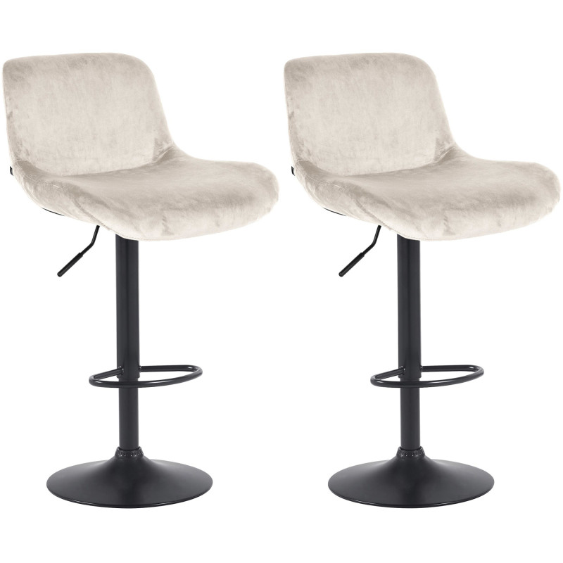 Set di 2 sgabelli da bar Solon, velluto nero e crema