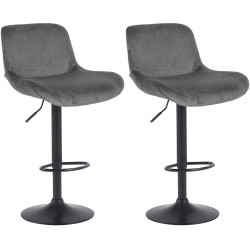 Ensemble de 2 tabourets de bar Solon, velours noir, gris foncé