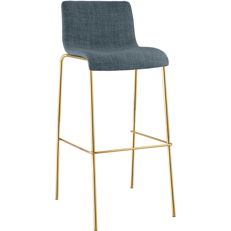 Tabouret de bar Hoover en tissu, 4 pieds, doré et bleu