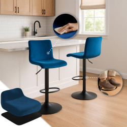 Tabouret de bar en velours Hoover, bleu