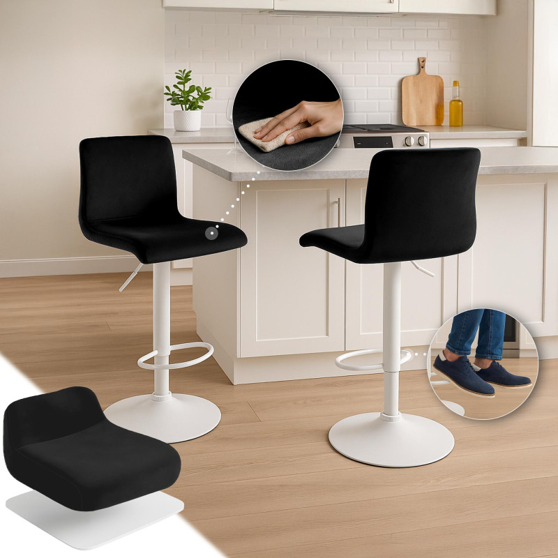 Tabouret de bar Hoover en velours noir