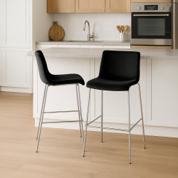 Taburete de bar Hoover de terciopelo, 4 patas, cromado, negro