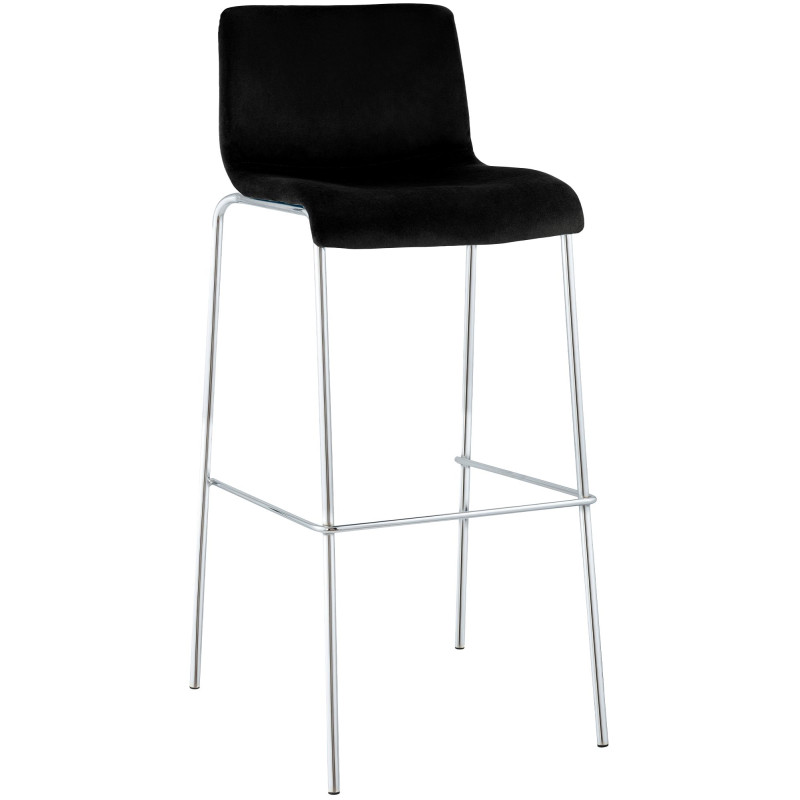 Tabouret de bar Hoover en velours, 4 pieds, chromé, noir