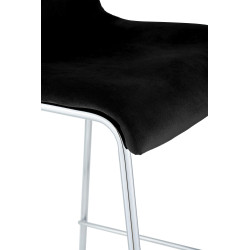 Tabouret de bar Hoover en velours, 4 pieds, chromé, noir