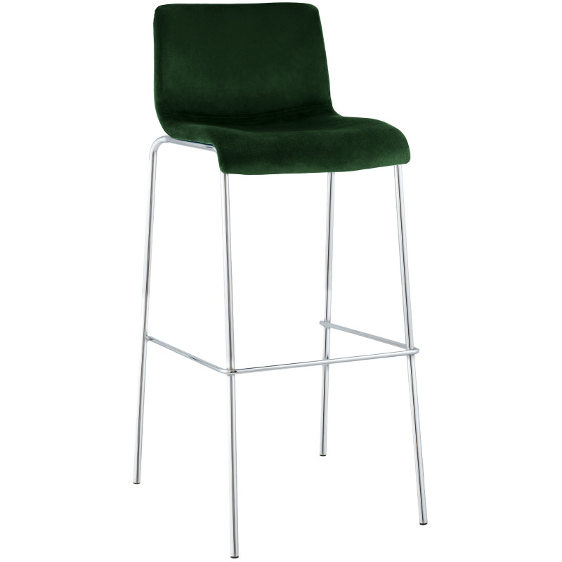 Tabouret de bar Hoover en velours, 4 pieds, vert chromé